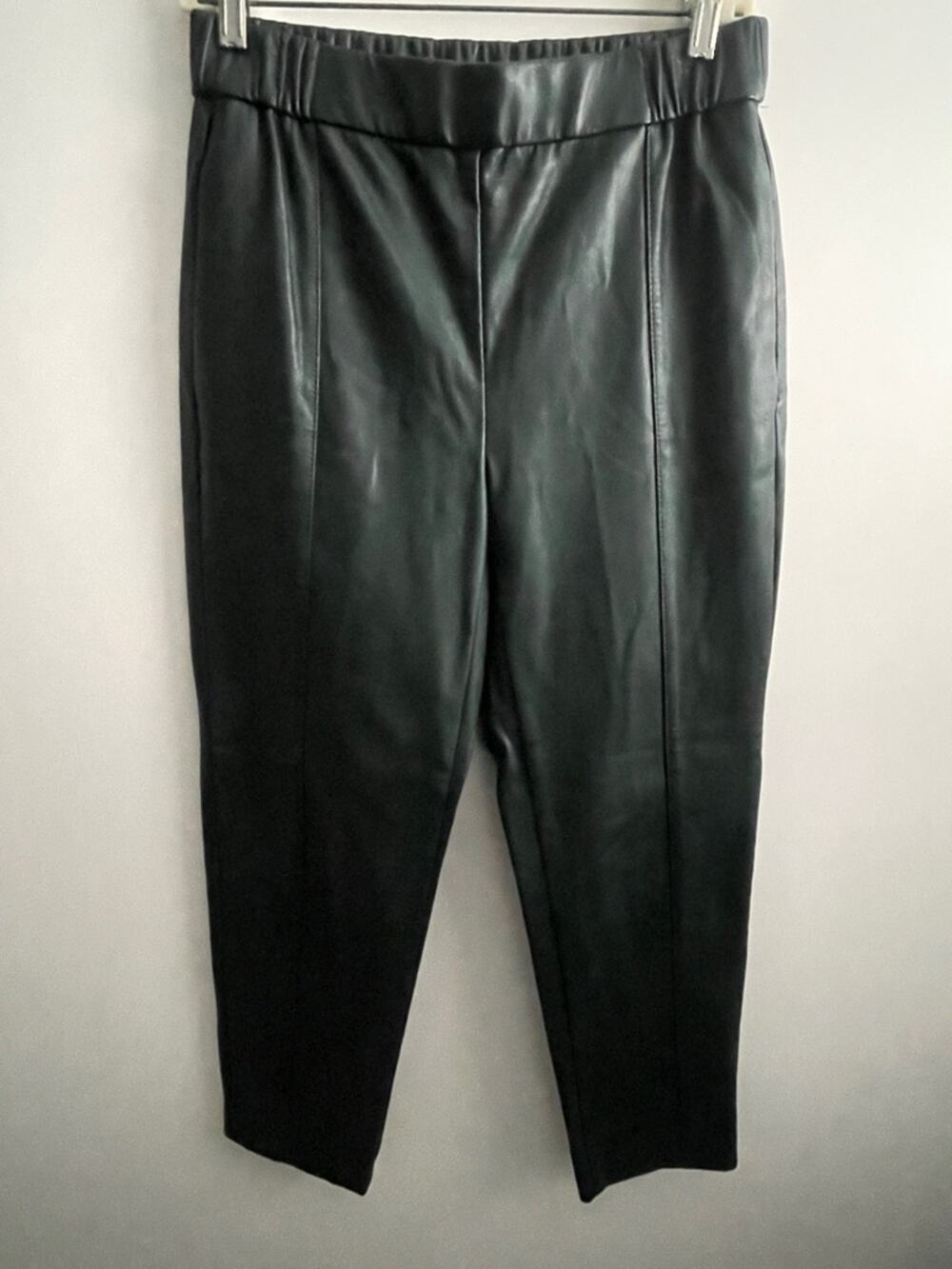 Ann Taylor Dark Green Faux Leather Cropped Pants Sz Small Luxe